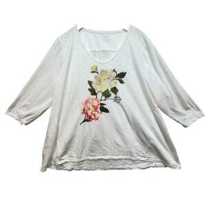 Chicos Ultimate Tee Blouse Top Womens XXL White Floral Embroidered Summer Casual